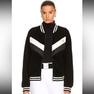 Perfect Moment Fleece Sherpa Bomber Jacket Chevron Black White Grey NWT XS